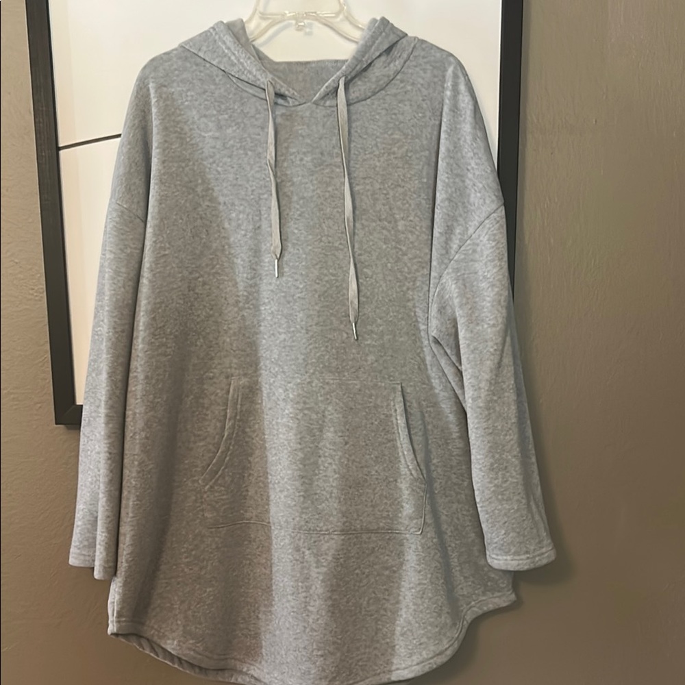 Extra long Gray Hooded Sweatshirt